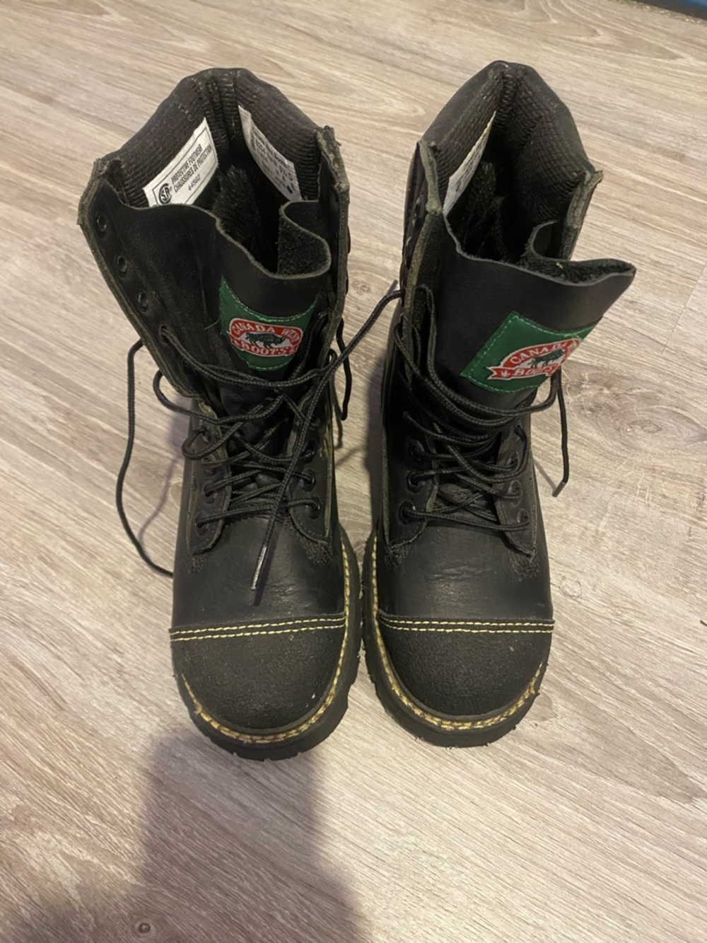 Canada West Black Lace-Up Steel Toe Work Boots